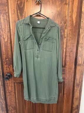 Old Navy Olive Green Button-Front Shirt Dress